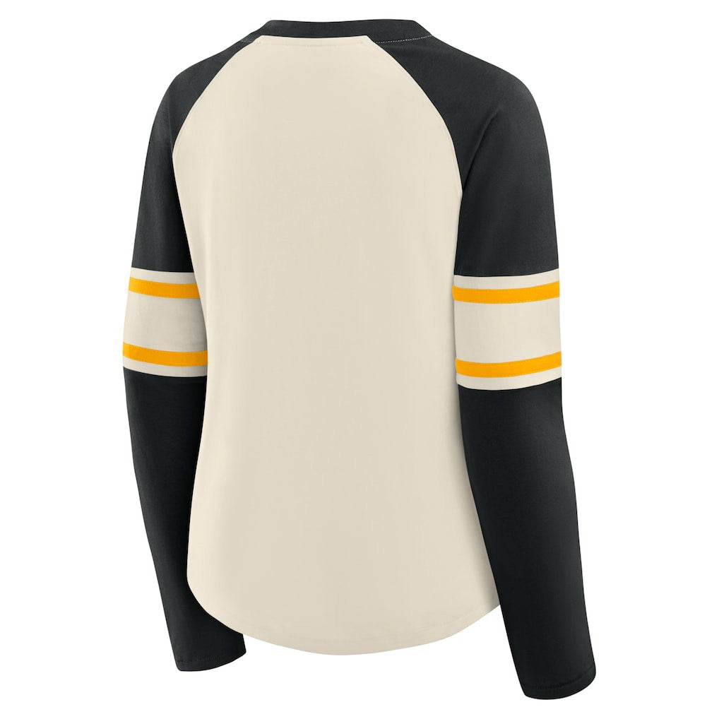 Pittsburgh Steelers Fanatics Women's Hometown Gridiron Hero Raglan Lace-Up V-Neck Long Sleeve T-Shirt