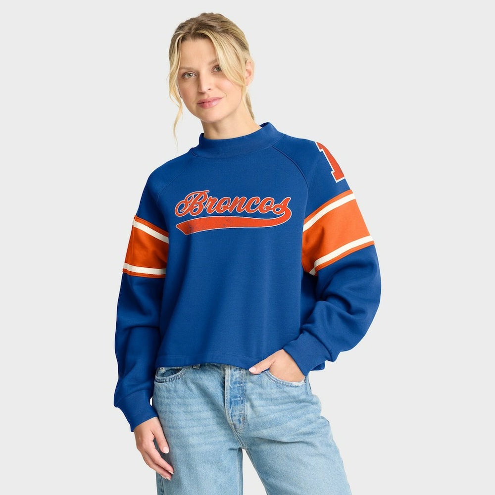 Denver Broncos Fanatics Oversized Hometown Toss Sweep Mock Neck Pullover