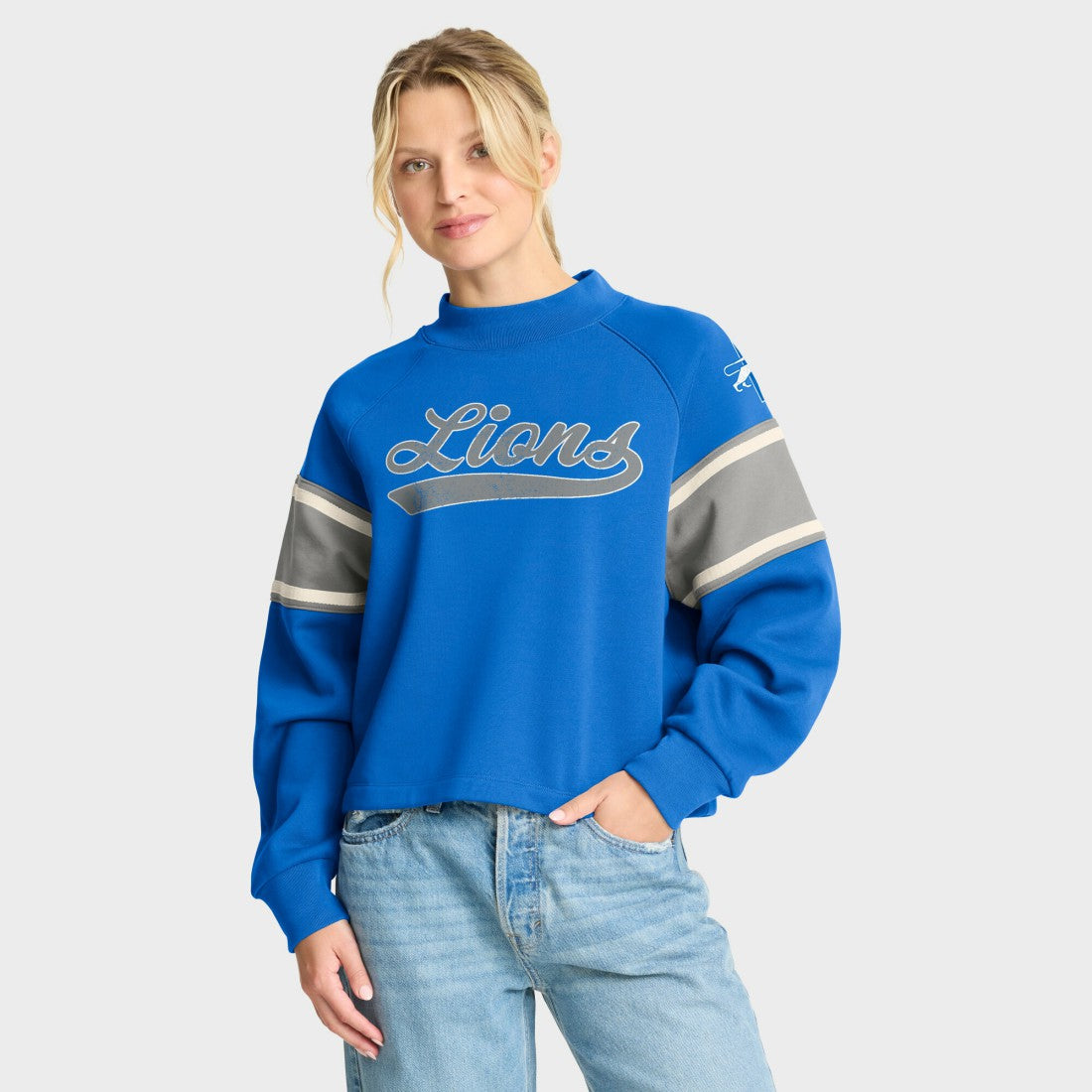 Detroit Lions Fanatics Oversized Hometown Toss Sweep Mock Neck Pullover