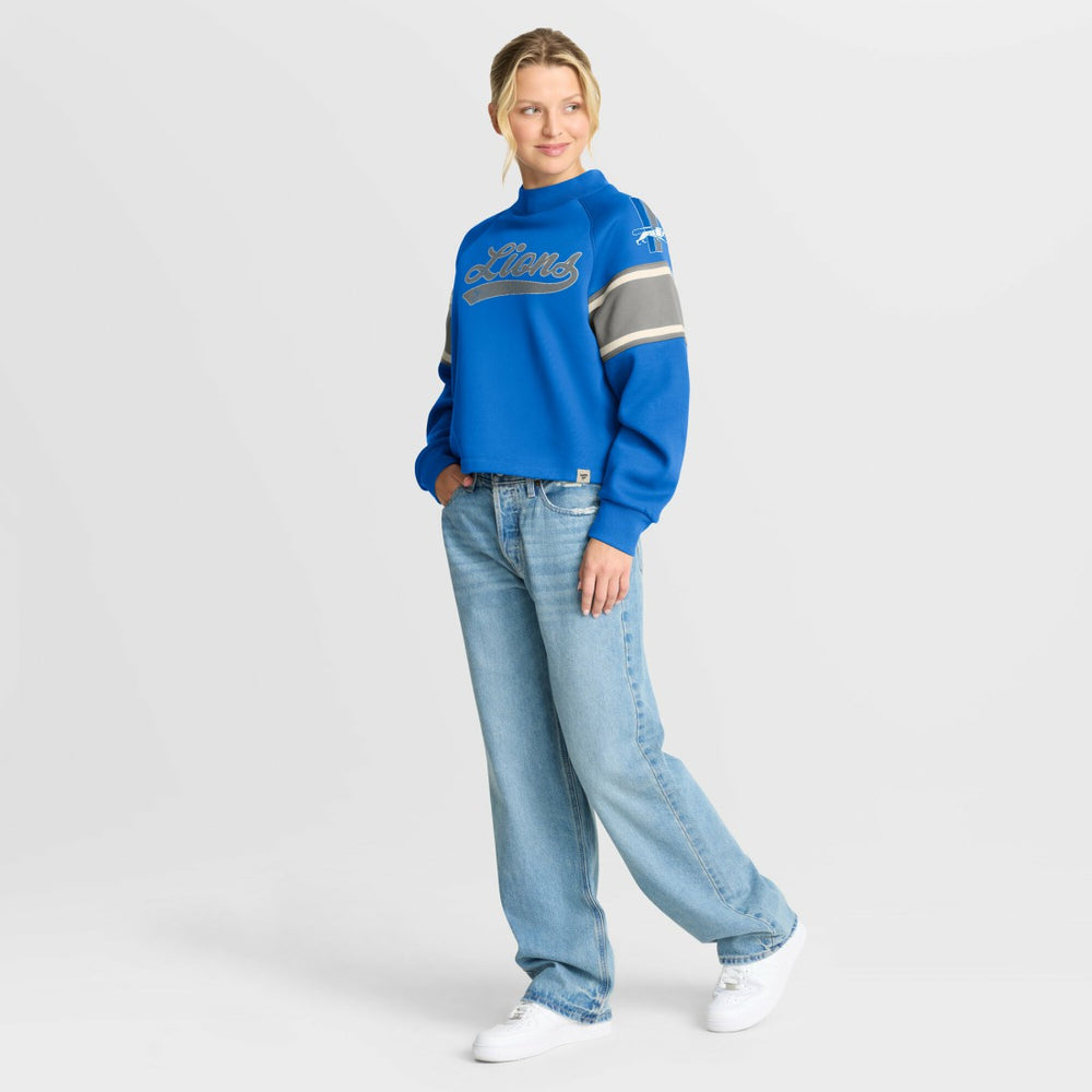 Detroit Lions Fanatics Oversized Hometown Toss Sweep Mock Neck Pullover