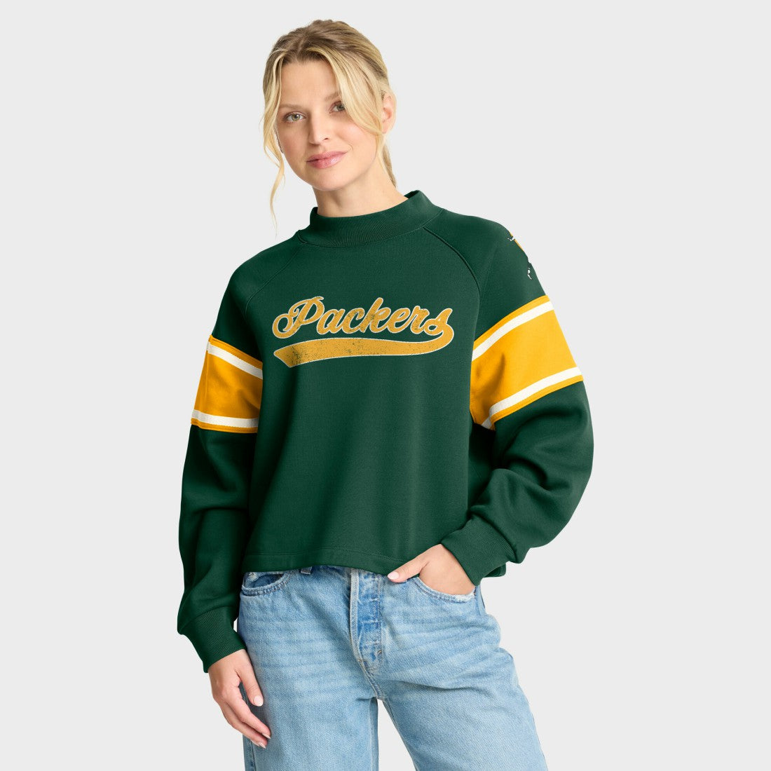 Green Bay Packers Fanatics Oversized Hometown Toss Sweep Mock Neck Pullover
