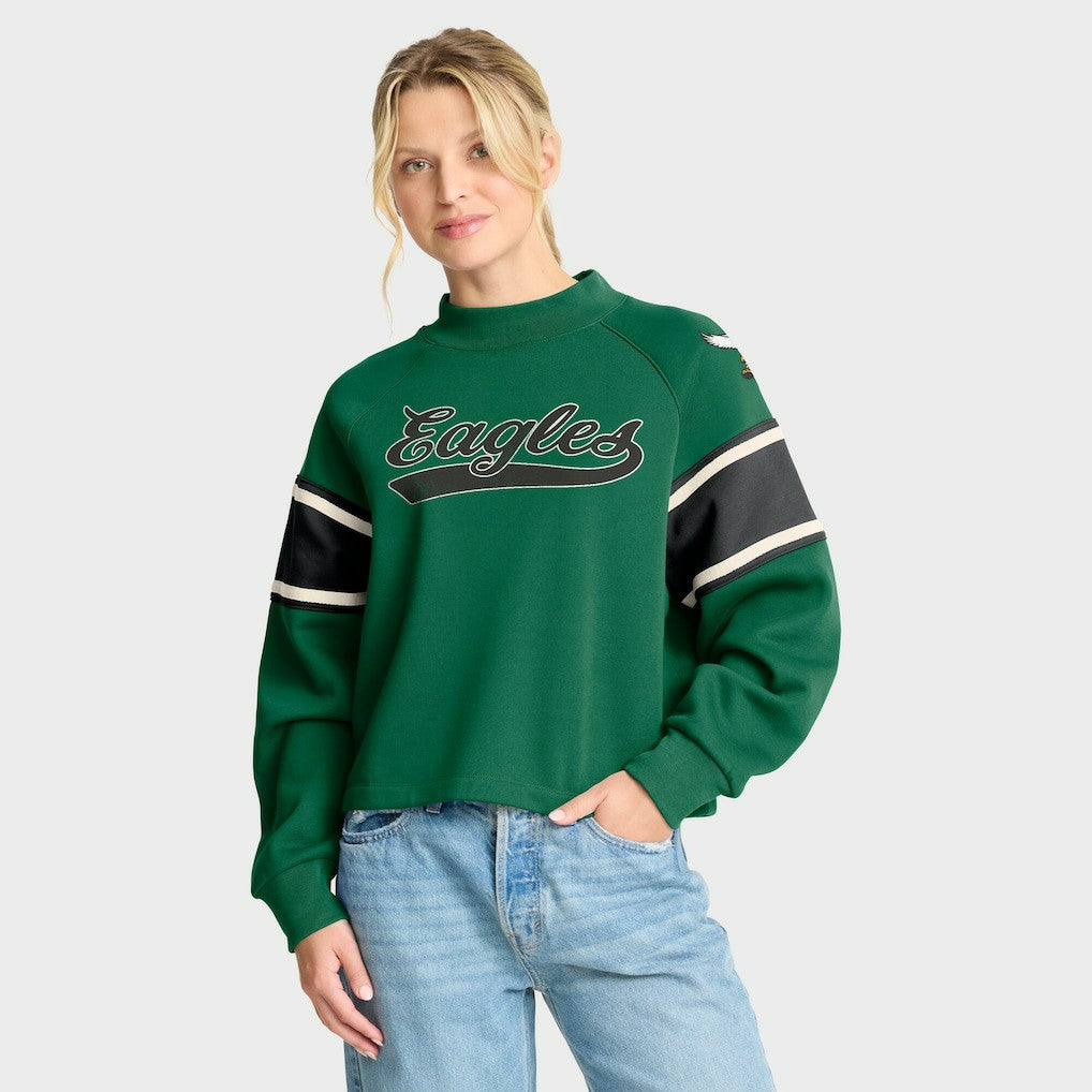 Philadelphia Eagles Fanatics Oversized Hometown Toss Sweep Mock Neck Pullover