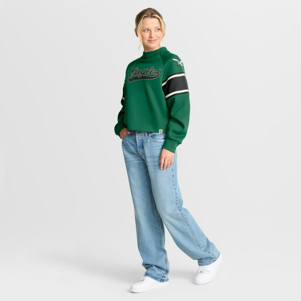 Philadelphia Eagles Fanatics Oversized Hometown Toss Sweep Mock Neck Pullover