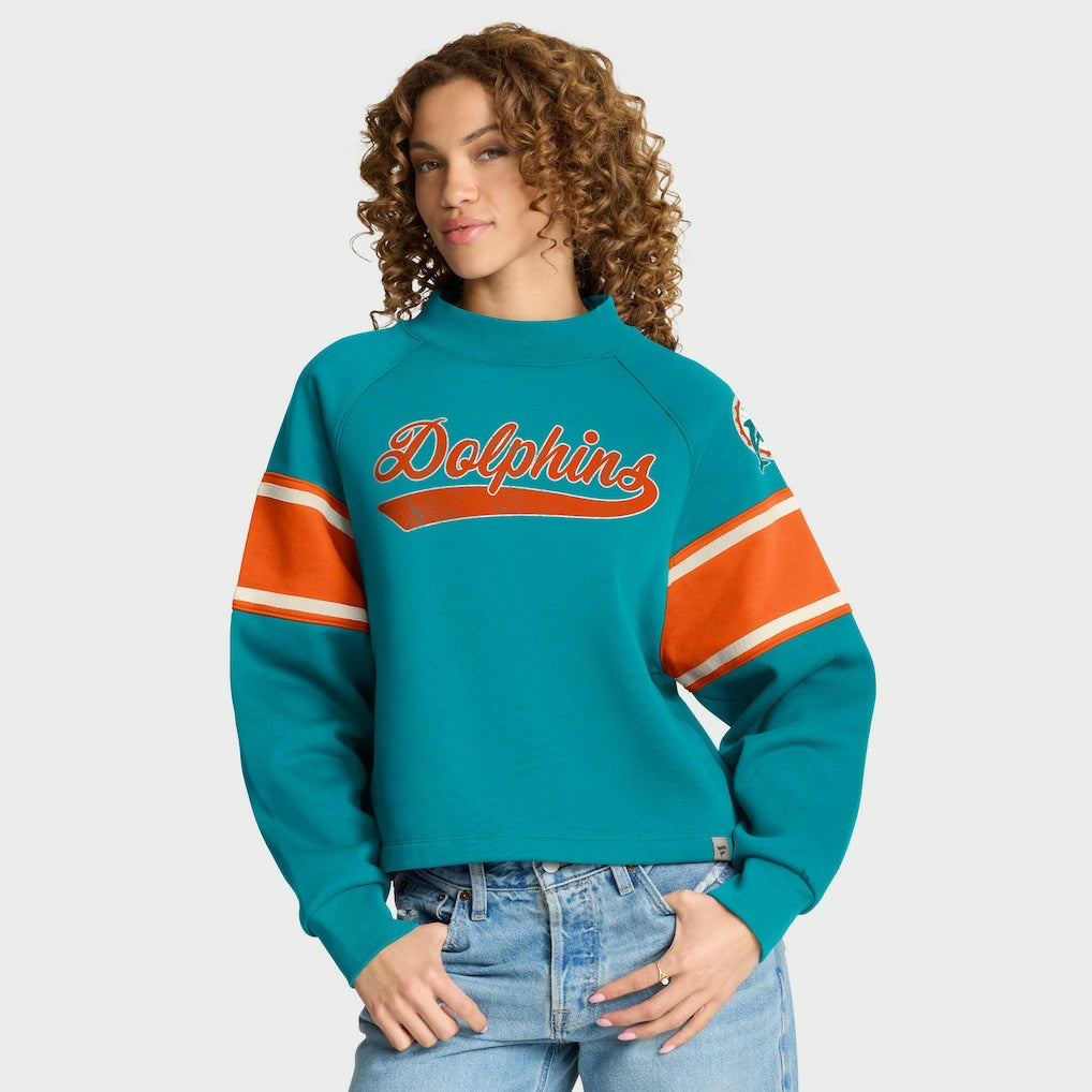 Miami Dolphins Fanatics Oversized Hometown Toss Sweep Mock Neck Pullover