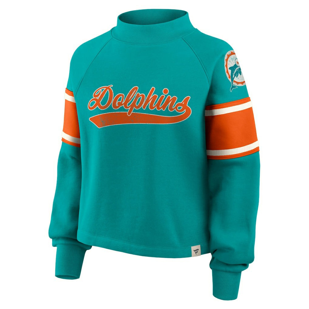 Miami Dolphins Fanatics Oversized Hometown Toss Sweep Mock Neck Pullover