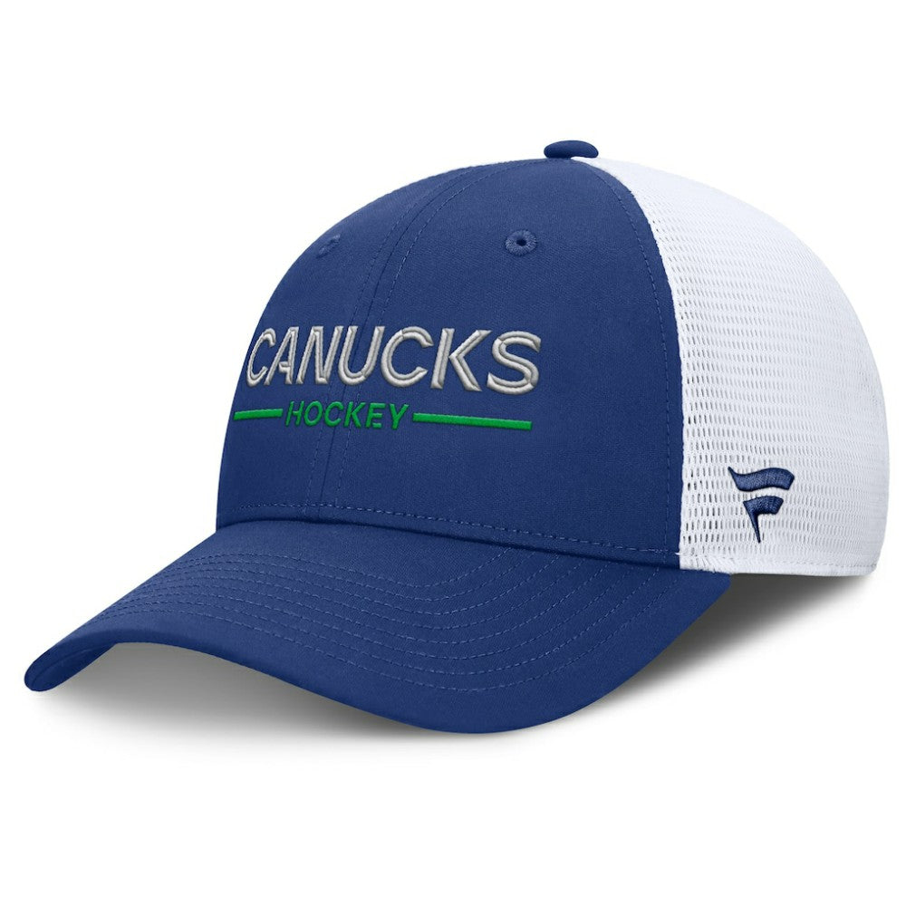 Vancouver Canucks Fanatics Authentic Pro Rink Lockup Adjustable Trucker Hat Outlet