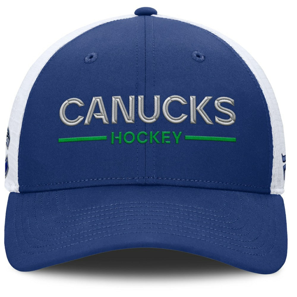 Vancouver Canucks Fanatics Authentic Pro Rink Lockup Adjustable Trucker Hat Outlet