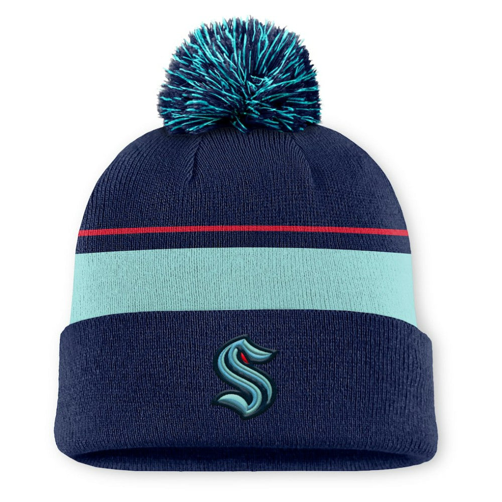 Seattle Kraken Fanatics Authentic Pro Rink Cuffed Knit Hat with Pom Sale