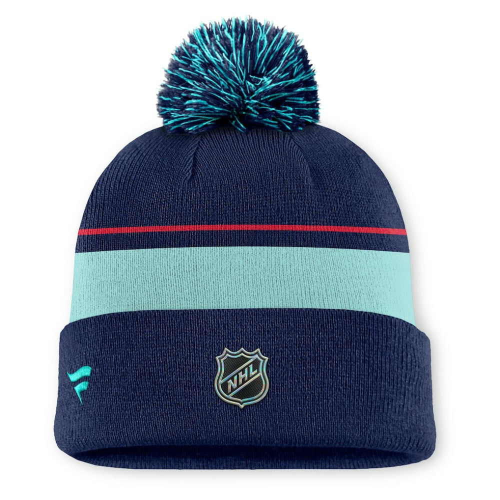 Seattle Kraken Fanatics Authentic Pro Rink Cuffed Knit Hat with Pom Sale