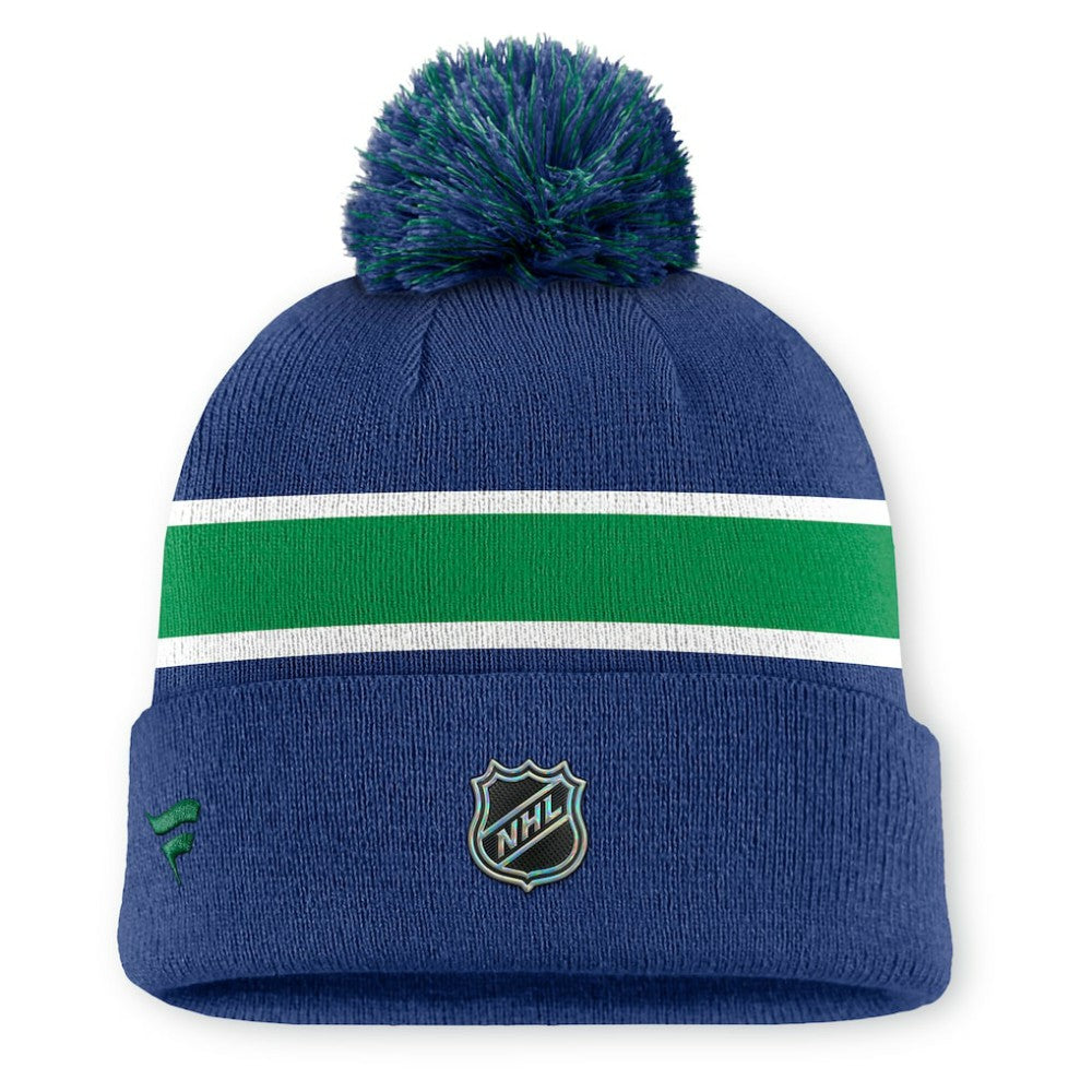 Vancouver Canucks Fanatics Authentic Pro Rink Cuffed Knit Hat with Pom On Sale