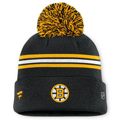 Boston Bruins Fanatics Women's Authentic Pro Rink Cuffed Knit Hat with Pom For Sale