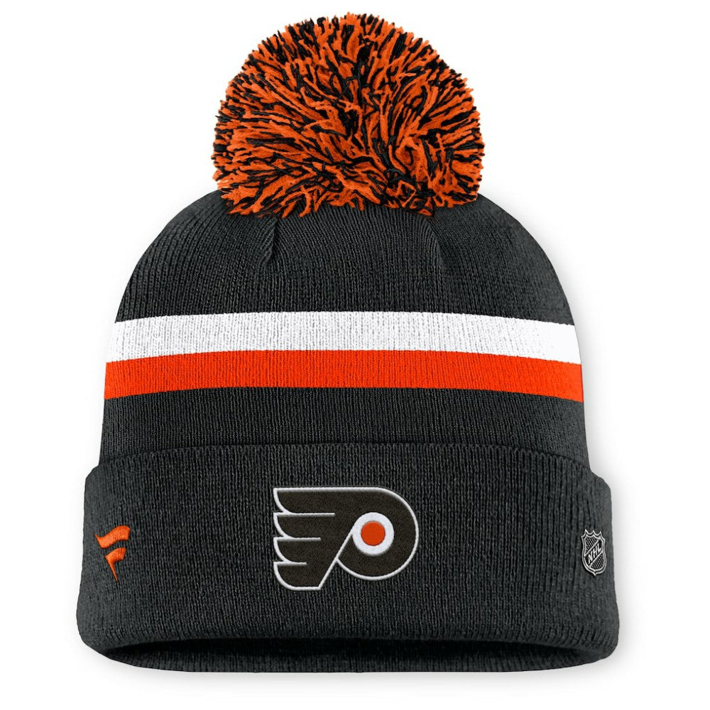 Philadelphia Flyers Fanatics Women's Authentic Pro Rink Cuffed Knit Hat with Pom For Sale