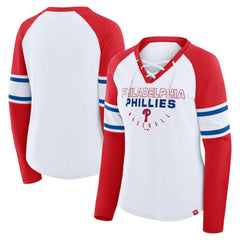 Philadelphia Phillies Fanatics Women's Blitz Package Raglan Lace-Up V-Neck Long Sleeve T-Shirt | MLB US