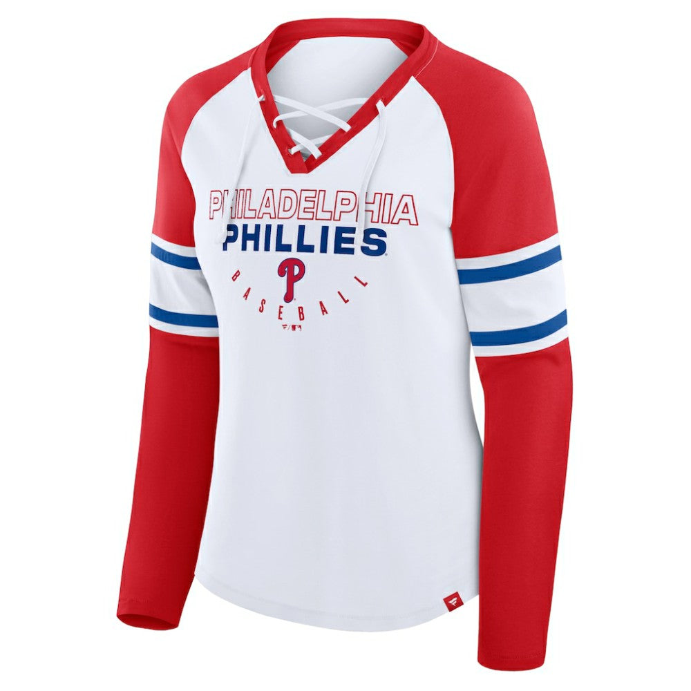 Philadelphia Phillies Fanatics Women's Blitz Package Raglan Lace-Up V-Neck Long Sleeve T-Shirt | MLB US
