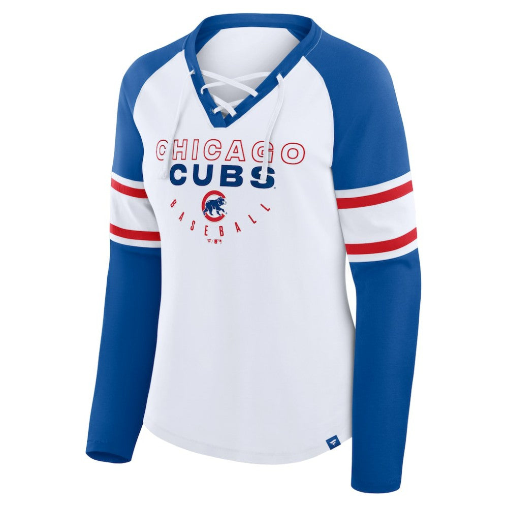 Chicago Cubs Fanatics Women's Blitz Package Raglan Lace-Up V-Neck Long Sleeve T-Shirt | MLB US