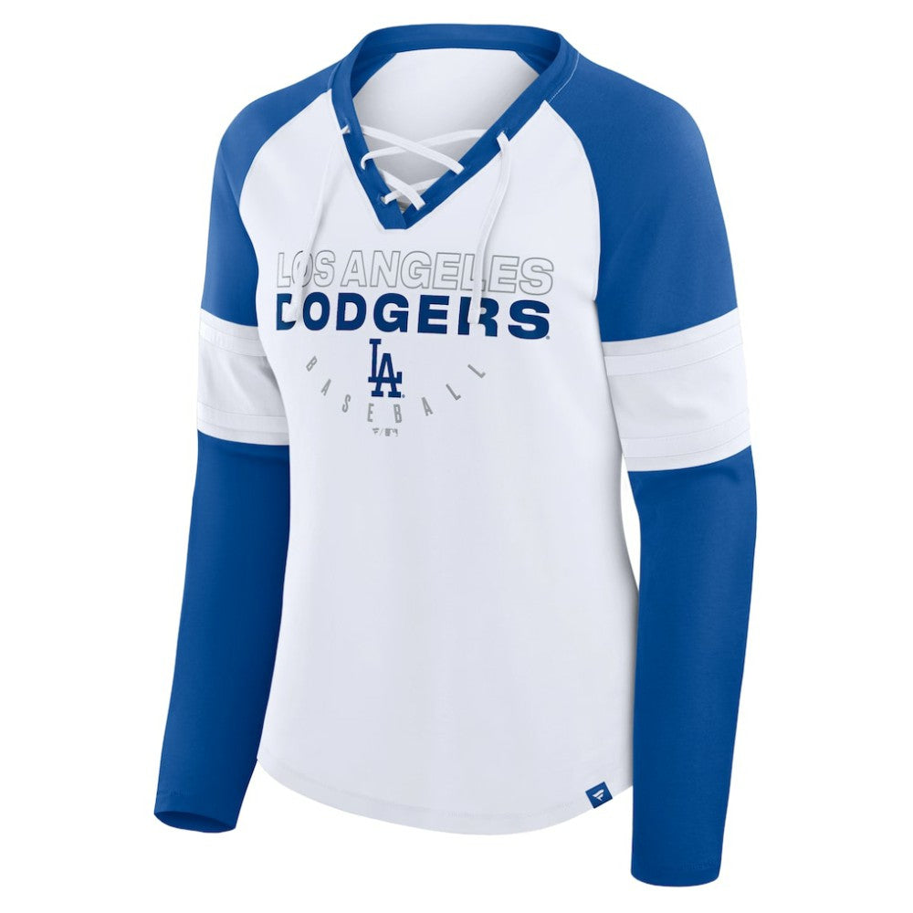 Los Angeles Dodgers Fanatics Women's Blitz Package Raglan Lace-Up V-Neck Long Sleeve T-Shirt | MLB On Sale