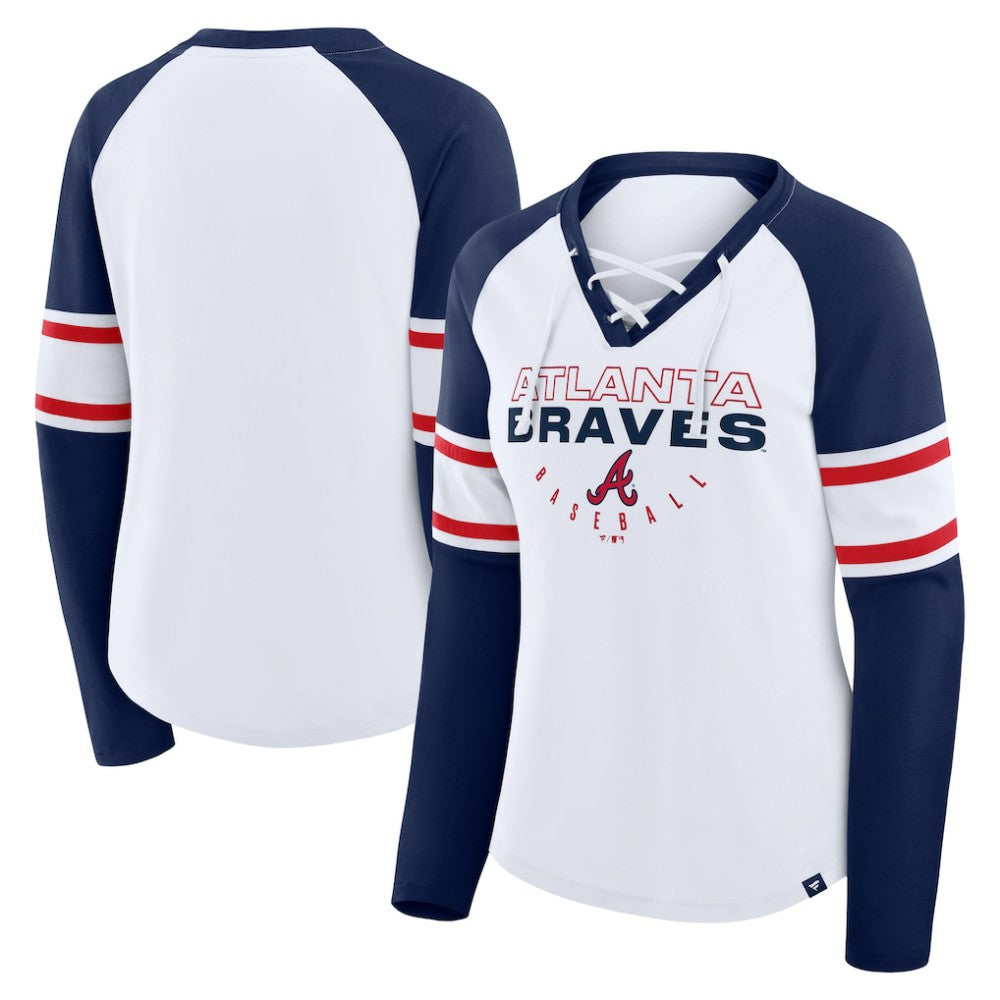 Atlanta Braves Fanatics Women's Blitz Package Raglan Lace-Up V-Neck Long Sleeve T-Shirt | MLB Online