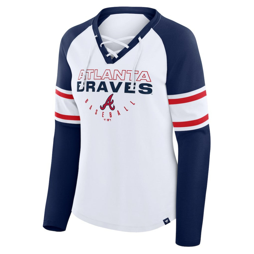 Atlanta Braves Fanatics Women's Blitz Package Raglan Lace-Up V-Neck Long Sleeve T-Shirt | MLB Online
