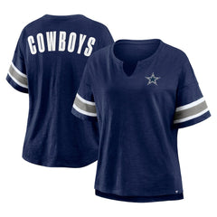 Dallas Cowboys Fanatics Women's Redzone Bling Stripe Sleeve Notch Neck T-Shirt