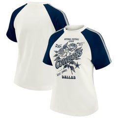 Dallas Cowboys  WEAR by Erin Andrews Women's Sleeve Stripe Distressed Raglan T-Shirt
