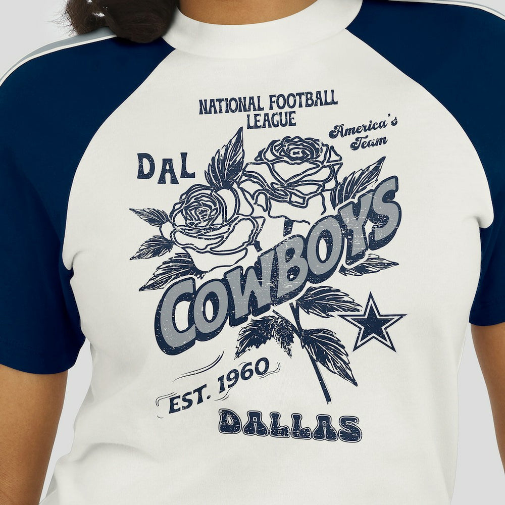 Dallas Cowboys  WEAR by Erin Andrews Women's Sleeve Stripe Distressed Raglan T-Shirt