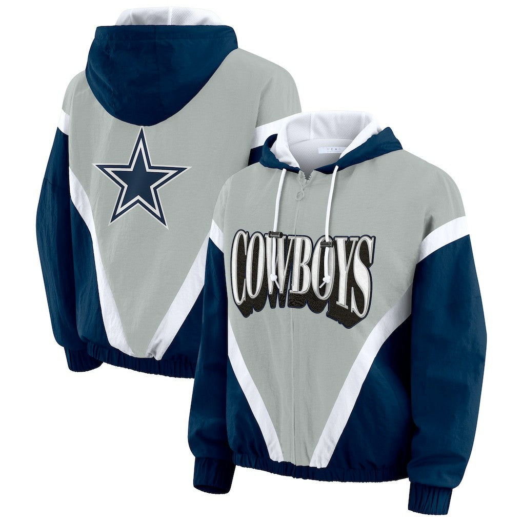Dallas Cowboys  WEAR by Erin Andrews Women's Plus Size Retro Crinkle Full-Zip Hoodie Windbreaker Jacket