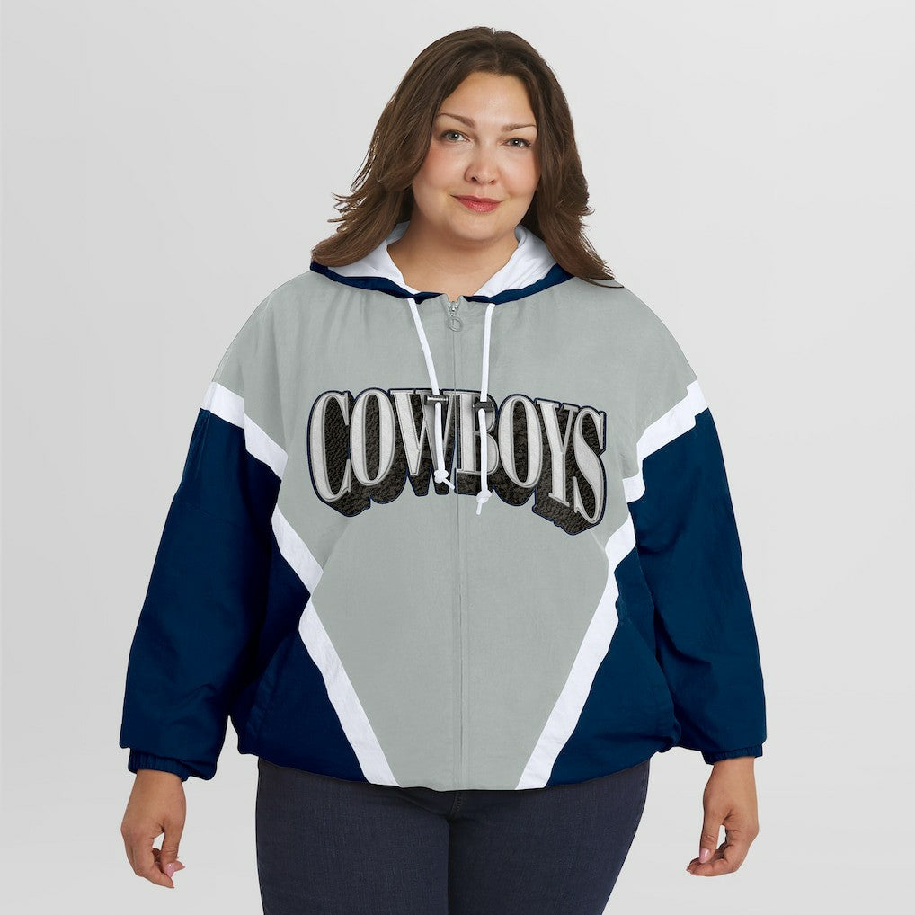 Dallas Cowboys  WEAR by Erin Andrews Women's Plus Size Retro Crinkle Full-Zip Hoodie Windbreaker Jacket