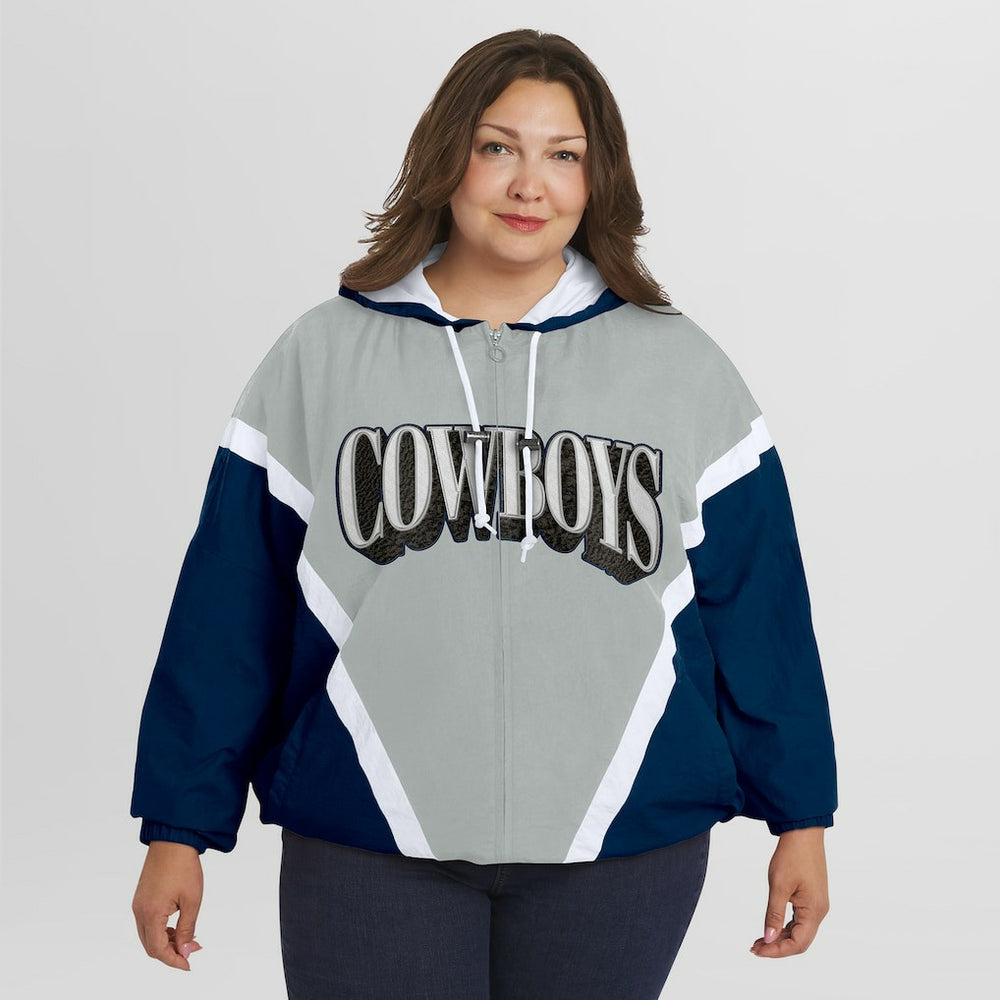Dallas Cowboys  WEAR by Erin Andrews Women's Plus Size Retro Crinkle Full-Zip Hoodie Windbreaker Jacket