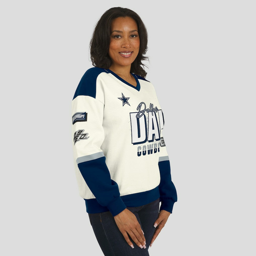 Dallas Cowboys  WEAR by Erin Andrews Women's Racing Crew V-Neck Sweatshirt