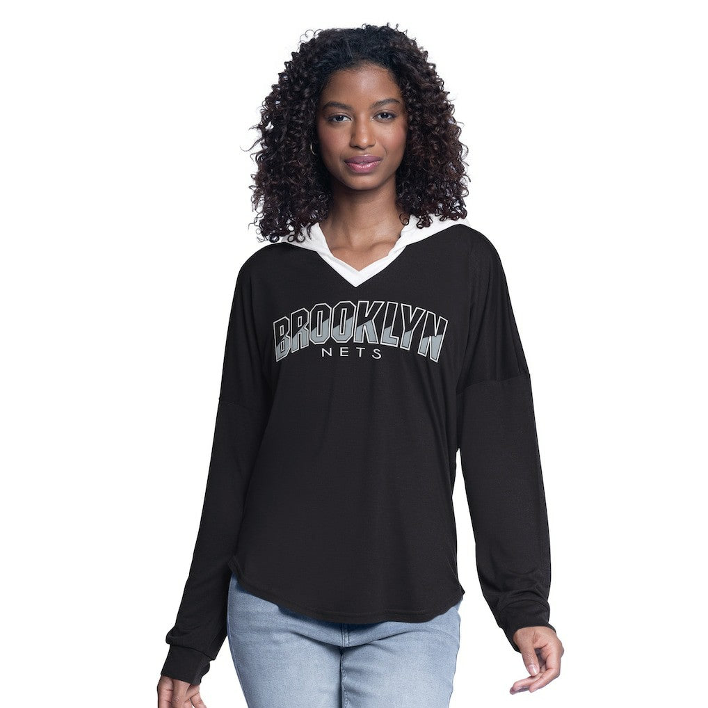 Brooklyn Nets G-III 4Her by Carl Banks Women's Bench Player Oversized Long Sleeve Hooded Top Outlet