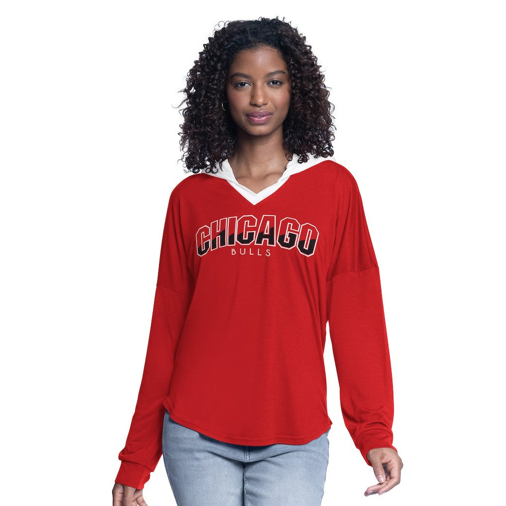 Chicago Bulls G-III 4Her by Carl Banks Women's Bench Player Oversized Long Sleeve Hooded Top sale On Sale