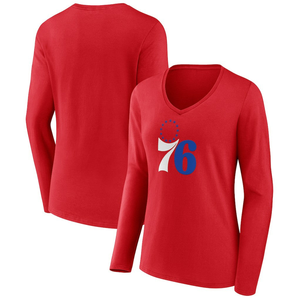 Philadelphia 76ers Women's Primary Logo Long Sleeve V-Neck T-Shirt Discount