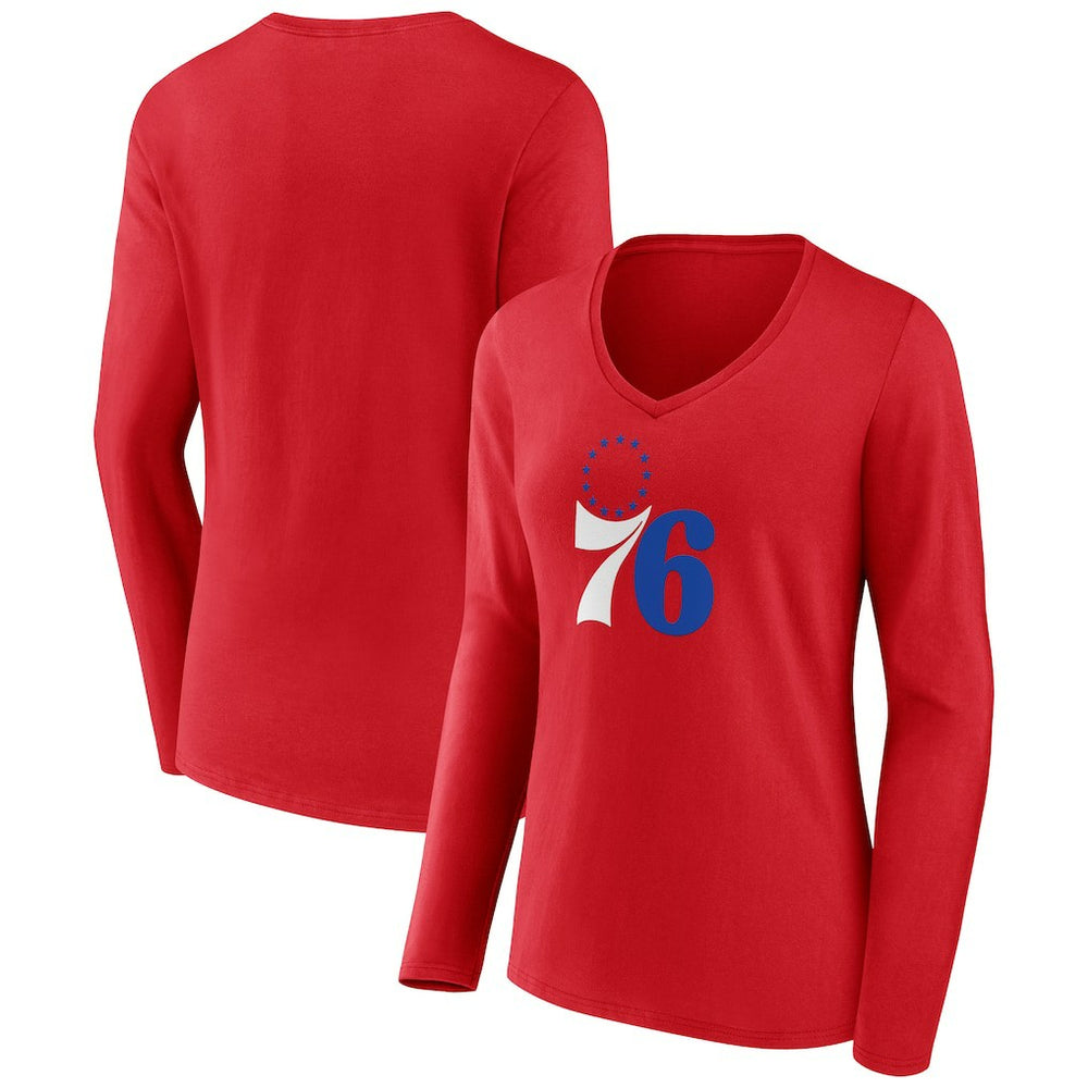 Philadelphia 76ers Women's Primary Logo Long Sleeve V-Neck T-Shirt Discount