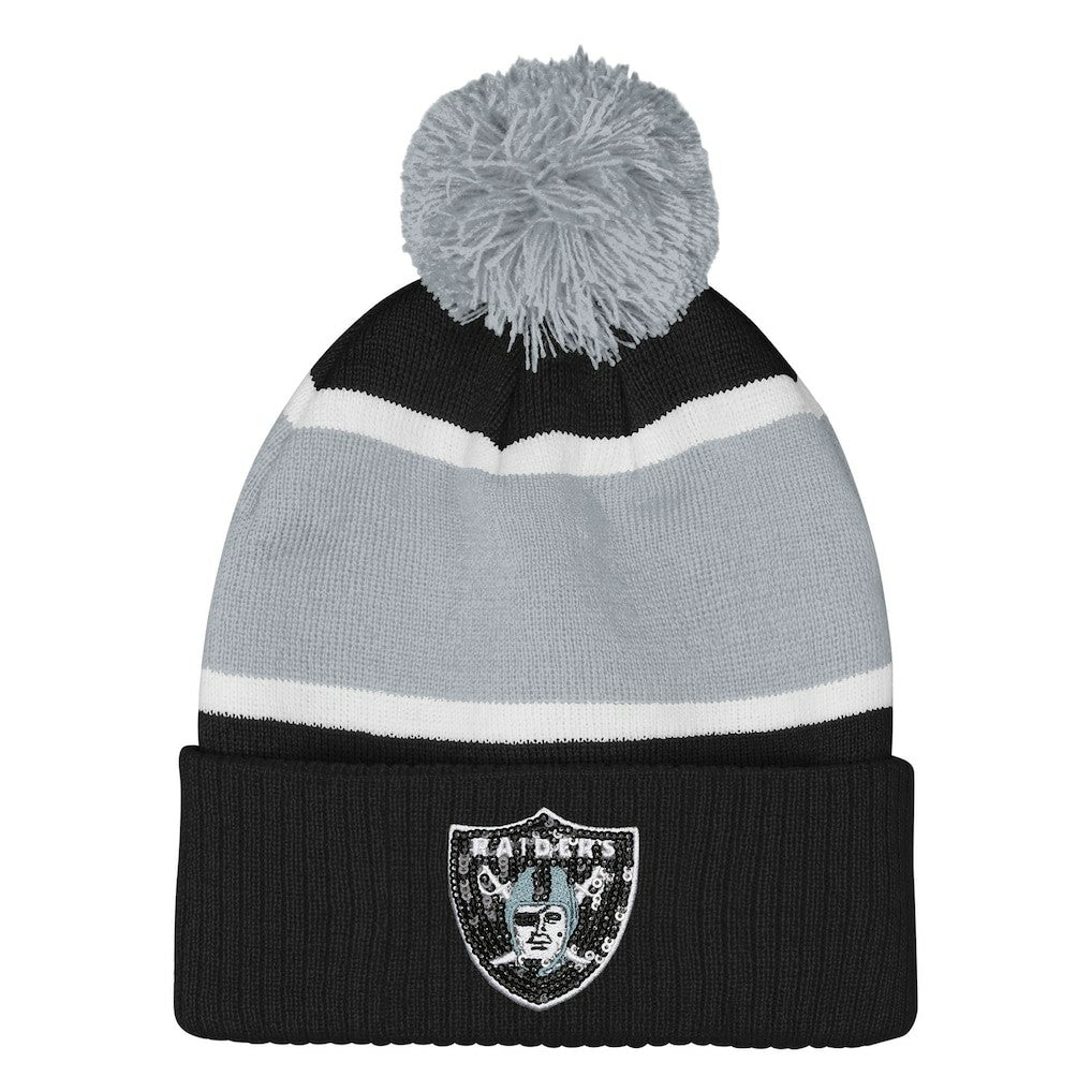 Las Vegas Raiders  Outerstuff Girls Let's Play Cuffed Knit Hat with Pom