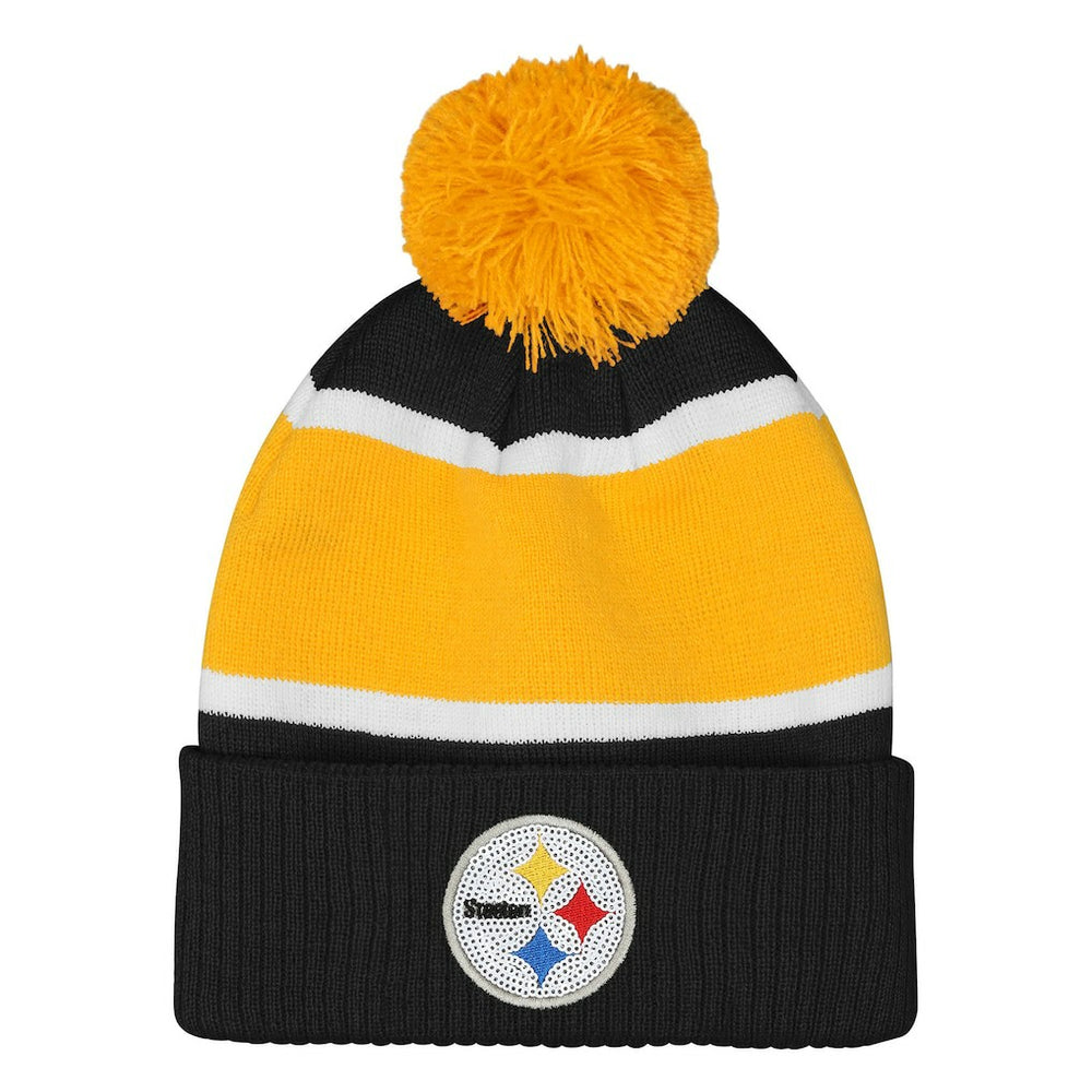 Pittsburgh Steelers  Outerstuff Girls Let's Play Cuffed Knit Hat with Pom