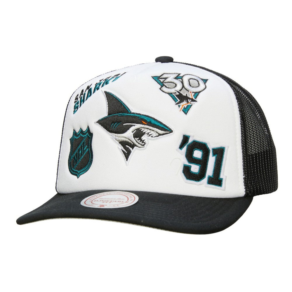 San Jose Sharks Mitchell & Ness Gridlock Trucker Adjustable Hat Discount