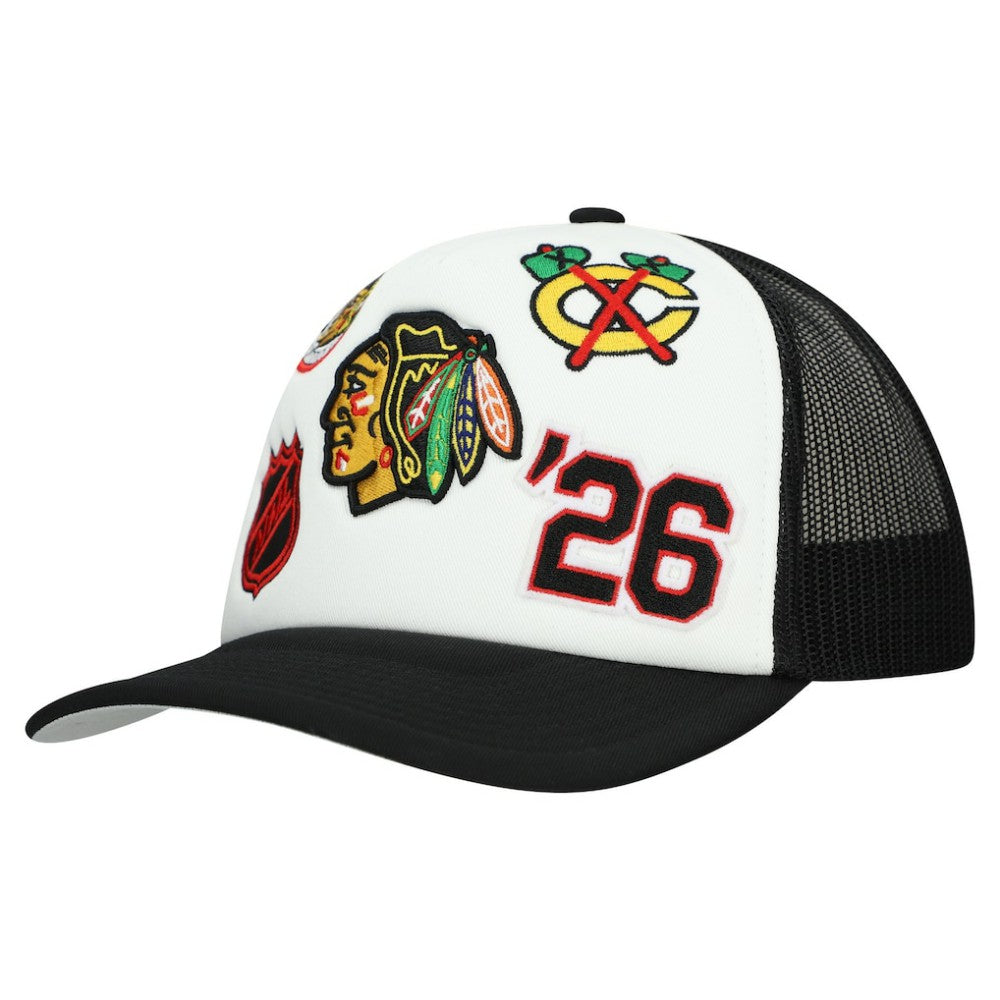 Chicago Blackhawks Mitchell & Ness Gridlock Trucker Adjustable Hat For Sale
