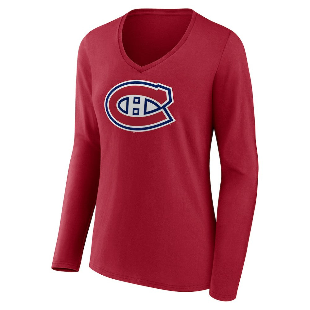 Montreal Canadiens Women's Primary Logo Long Sleeve V-Neck T-Shirt For Sale