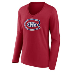 Montreal Canadiens Women's Primary Logo Long Sleeve V-Neck T-Shirt For Sale