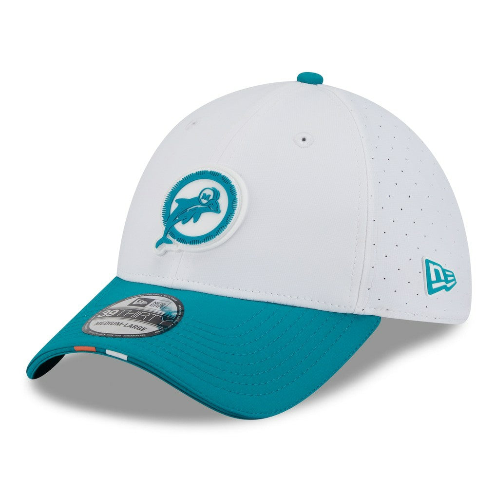 Miami Dolphins New Era 2025 NFL Training Camp Throwback Logo 39THIRTY Flex Hat