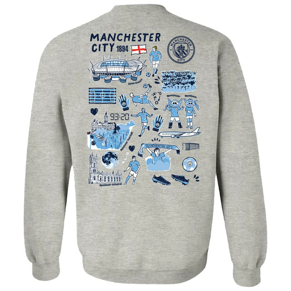 Manchester City Vive La Fete Women's Impressions Artwork Pullover Sweatshirt Gray