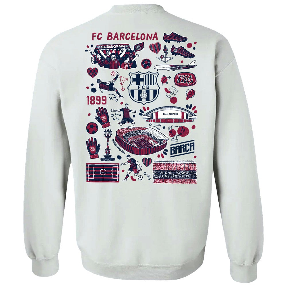Barcelona Vive La Fete Women's Impressions Artwork Pullover Sweatshirt White