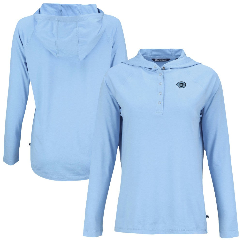 Cincinnati Reds Cutter & Buck Women's Coastline Epic Comfort Eco Recycled Long Sleeve Hoodie T-Shirt | MLB New