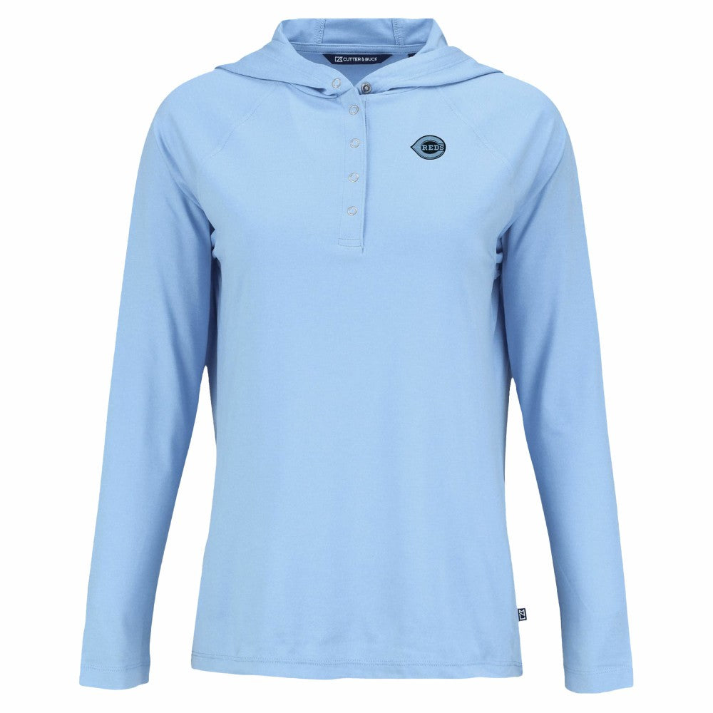 Cincinnati Reds Cutter & Buck Women's Coastline Epic Comfort Eco Recycled Long Sleeve Hoodie T-Shirt | MLB New