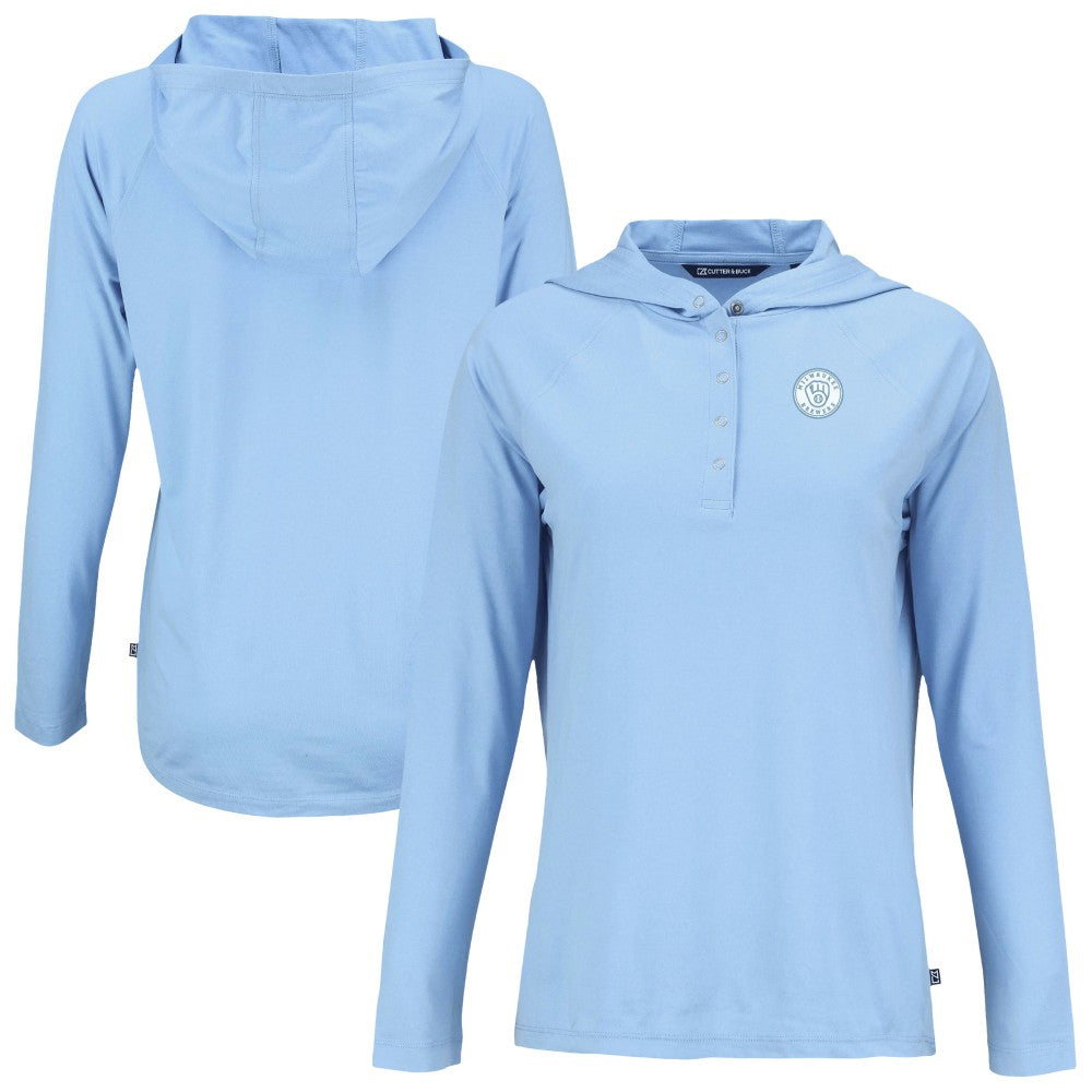 Milwaukee Brewers Cutter & Buck Women's Coastline Epic Comfort Eco Recycled Long Sleeve Hoodie T-Shirt | MLB New