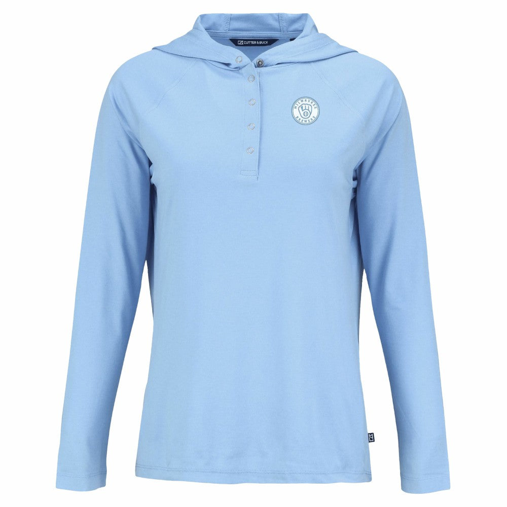 Milwaukee Brewers Cutter & Buck Women's Coastline Epic Comfort Eco Recycled Long Sleeve Hoodie T-Shirt | MLB New
