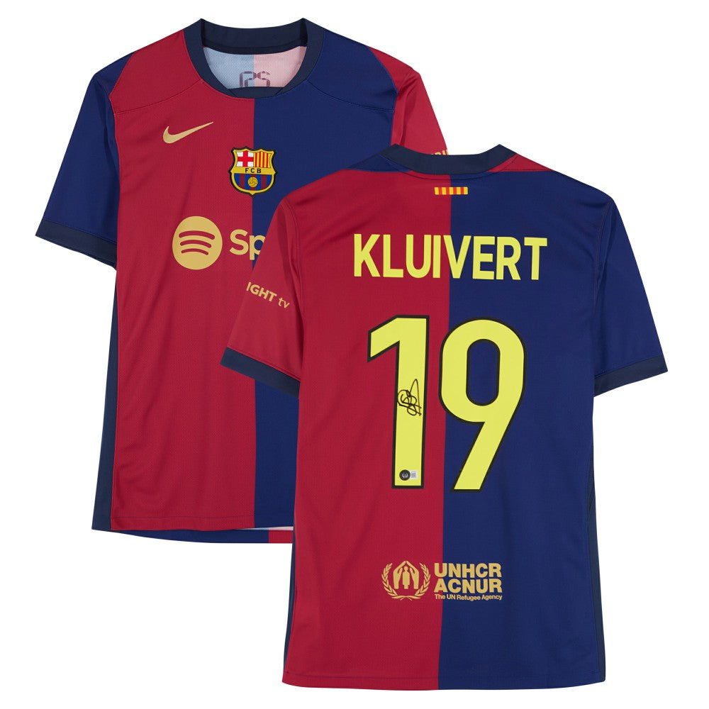 Patrick Kluivert Barcelona Autographed 2024-25 Red/Blue Home Jersey BAS - Fanatics