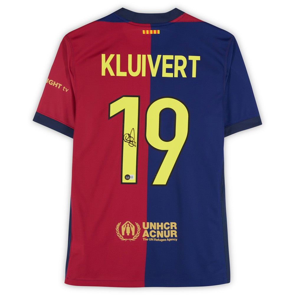 Patrick Kluivert Barcelona Autographed 2024-25 Red/Blue Home Jersey BAS - Fanatics
