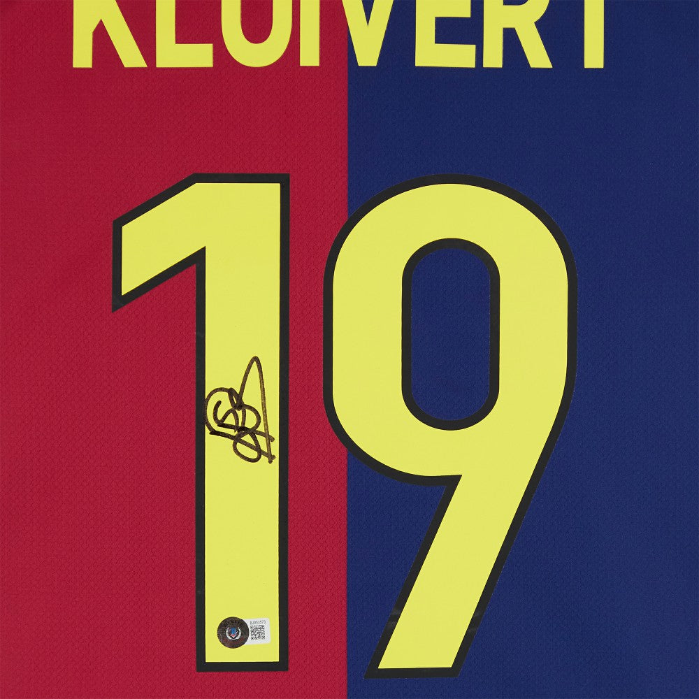 Patrick Kluivert Barcelona Autographed 2024-25 Red/Blue Home Jersey BAS - Fanatics