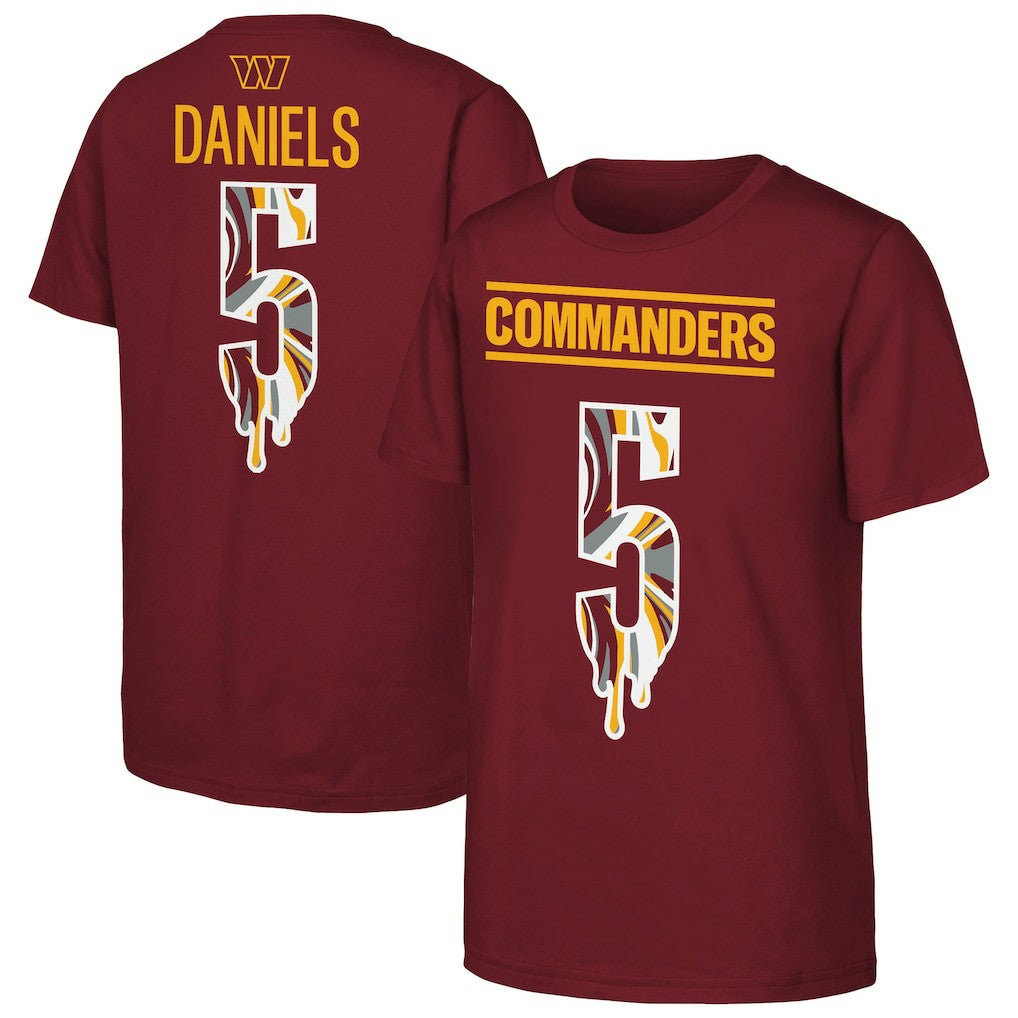 Washington Commanders  Jayden Daniels  Outerstuff Youth Mainliner Drip Player Name & Number T-Shirt
